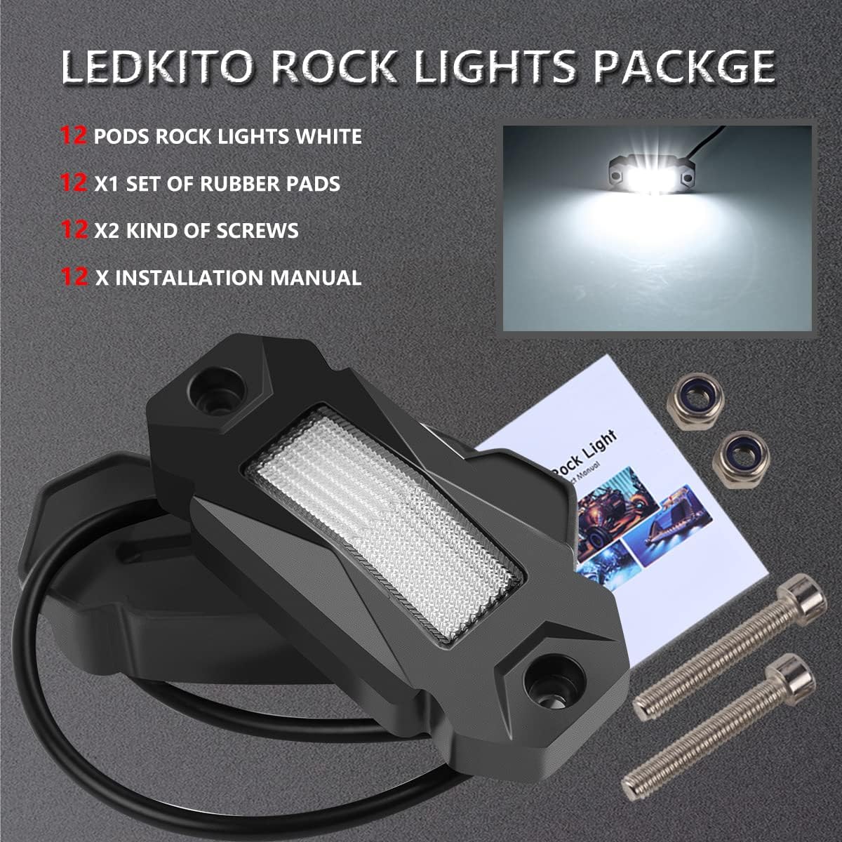 White 12PCS LED Rock Lights Q3557