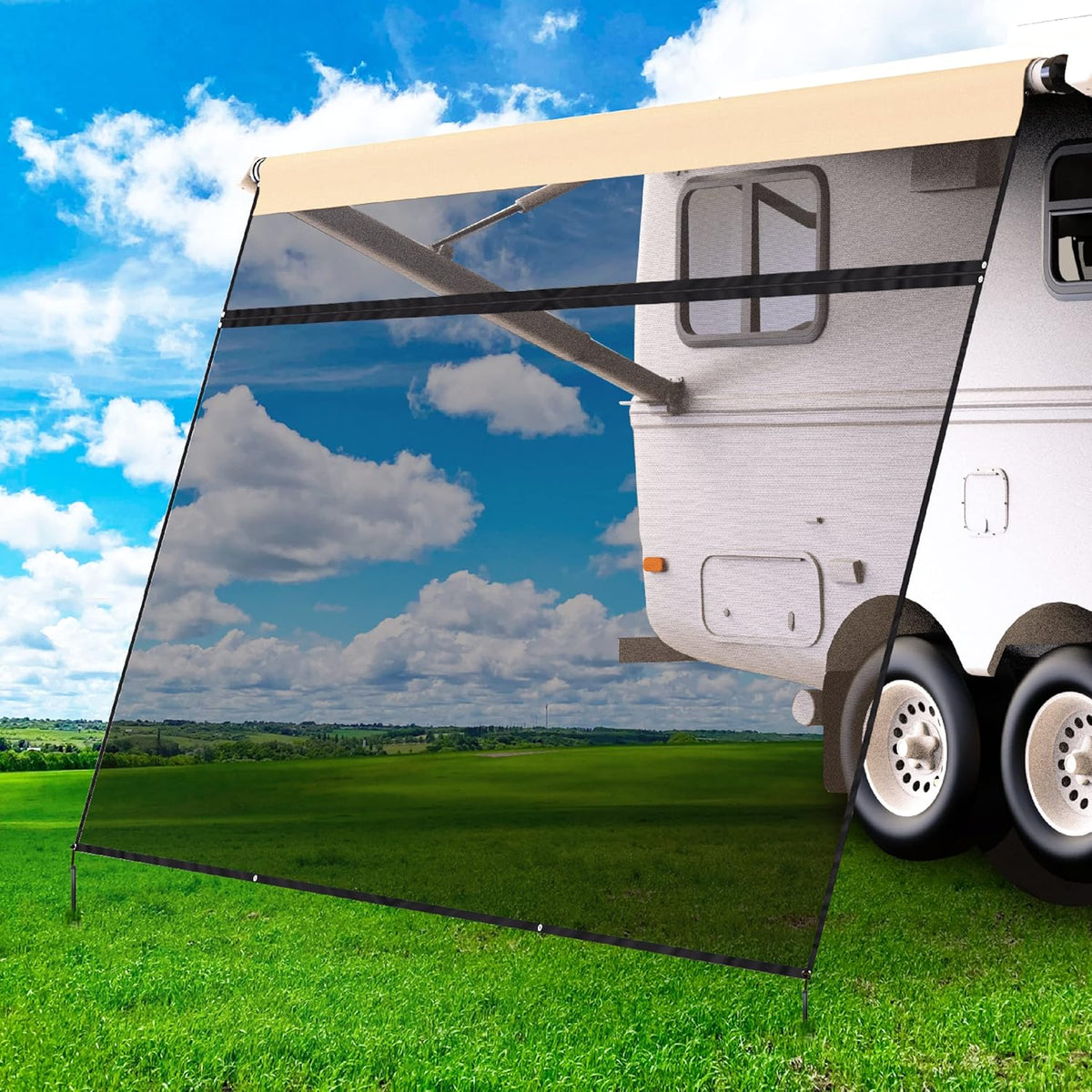 RV Awning Shade Screen 8x17.3' Mesh with Zipper E880678