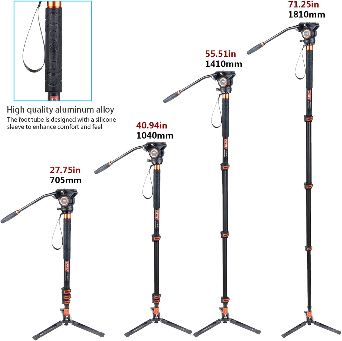 Lightweight Aluminum 71 inch Camera Monopod with Pan Tilt Fluid Head and Tripod Base C238236