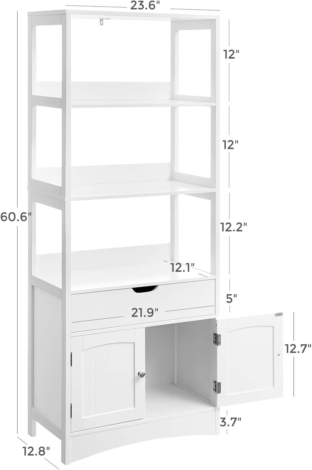 White Free Standing Storage Cabinet with 3 Shelves D5809