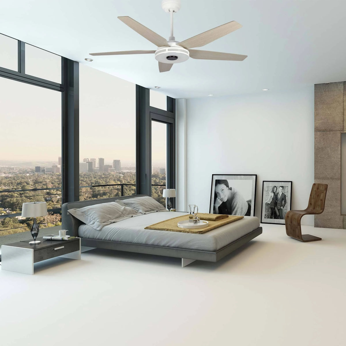 White Modern Wood Ceiling Fan N65693