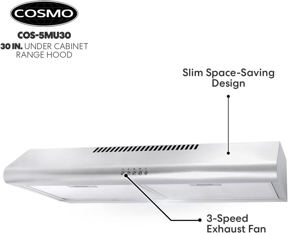 30 in. Under Cabinet Range Hood with 3 Speed Exhaust Fan and LED Lights in Stainless Steel S69687