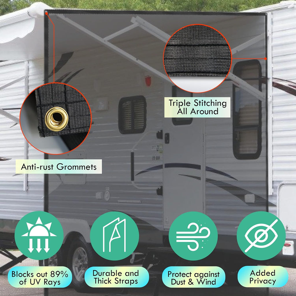 RV Awning Shade Screen 8x17.3' Mesh with Zipper E880678