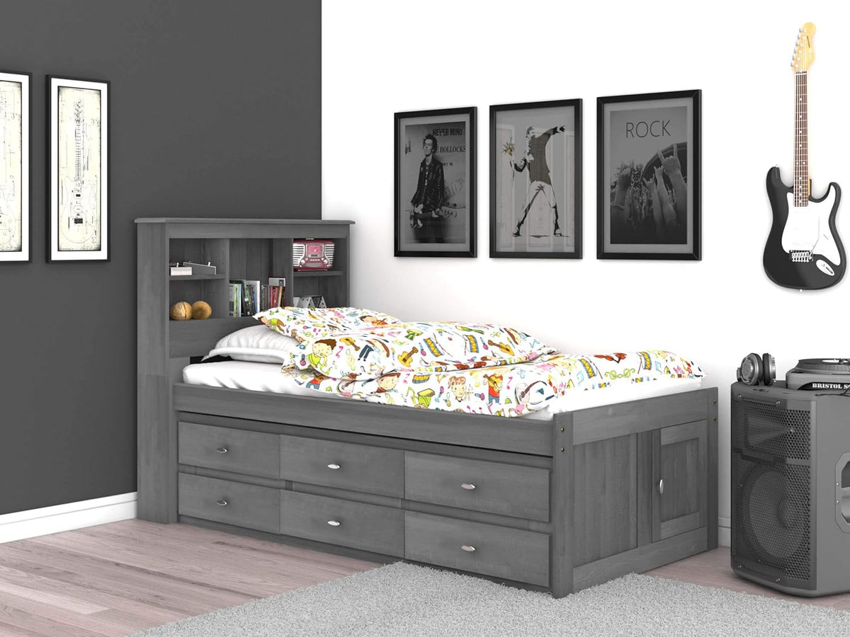 Twin Bookcase Bed with 6 Drawers S1087