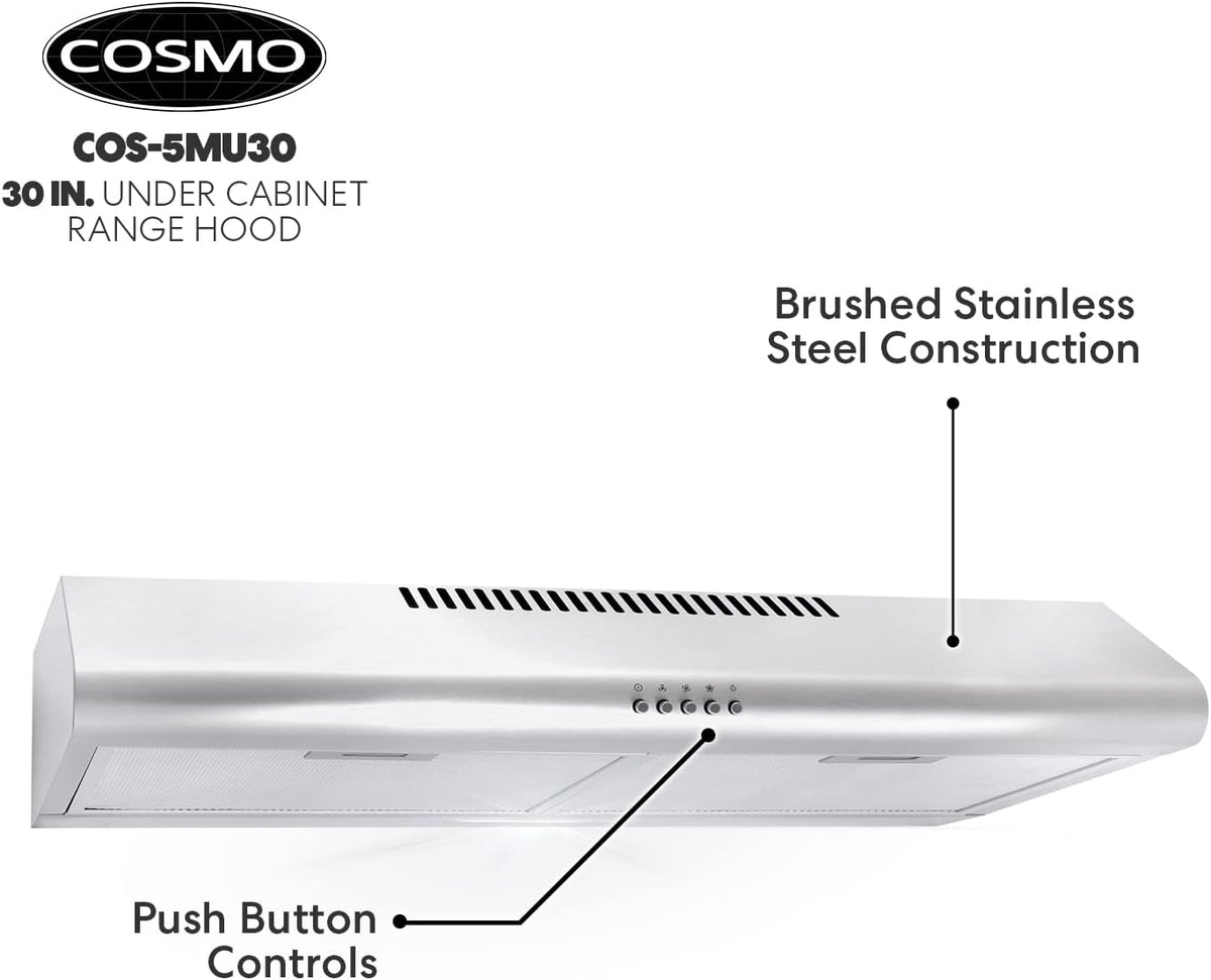30 in. Under Cabinet Range Hood with 3 Speed Exhaust Fan and LED Lights in Stainless Steel S69687