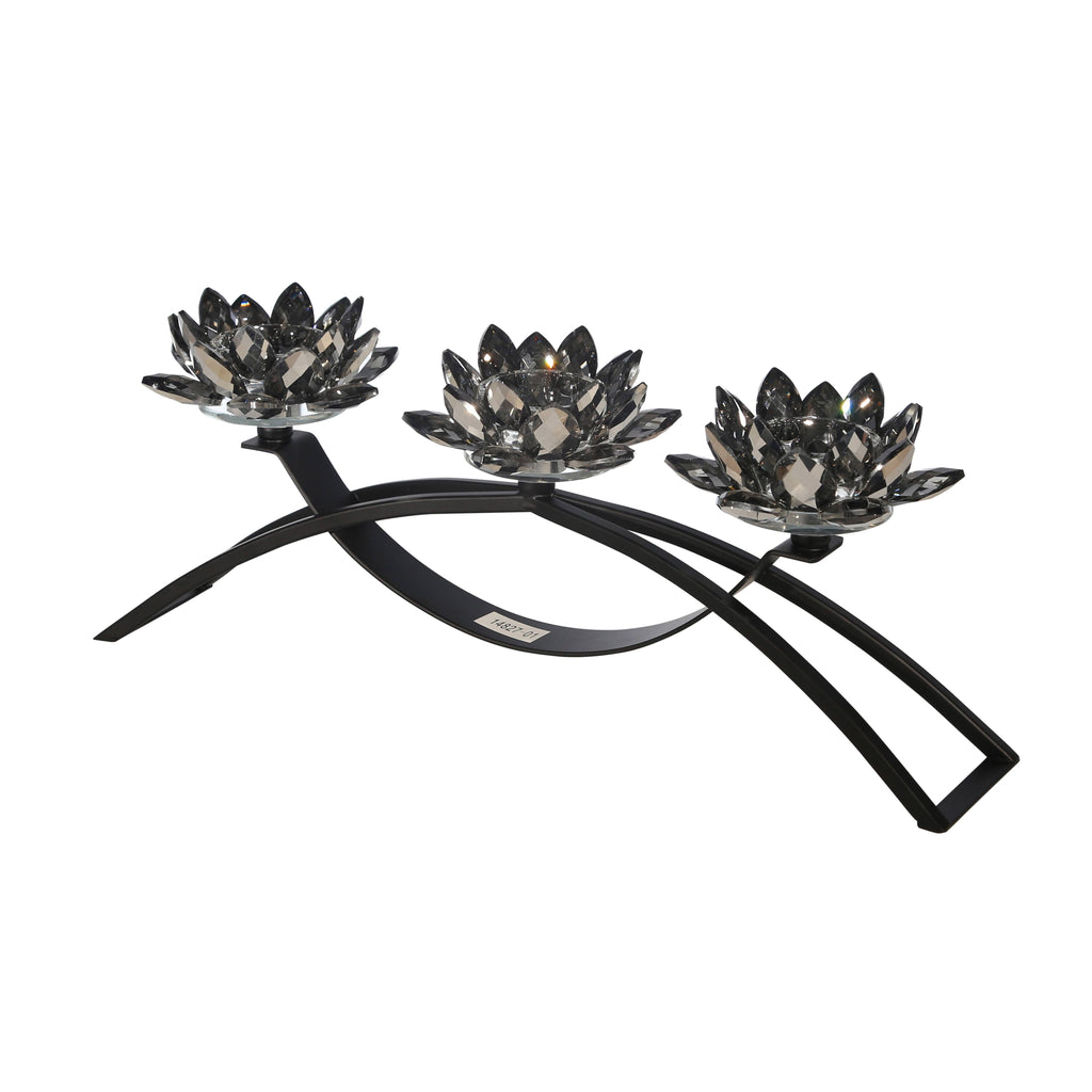 Glass Candle Holder with Metal Base Black U6592