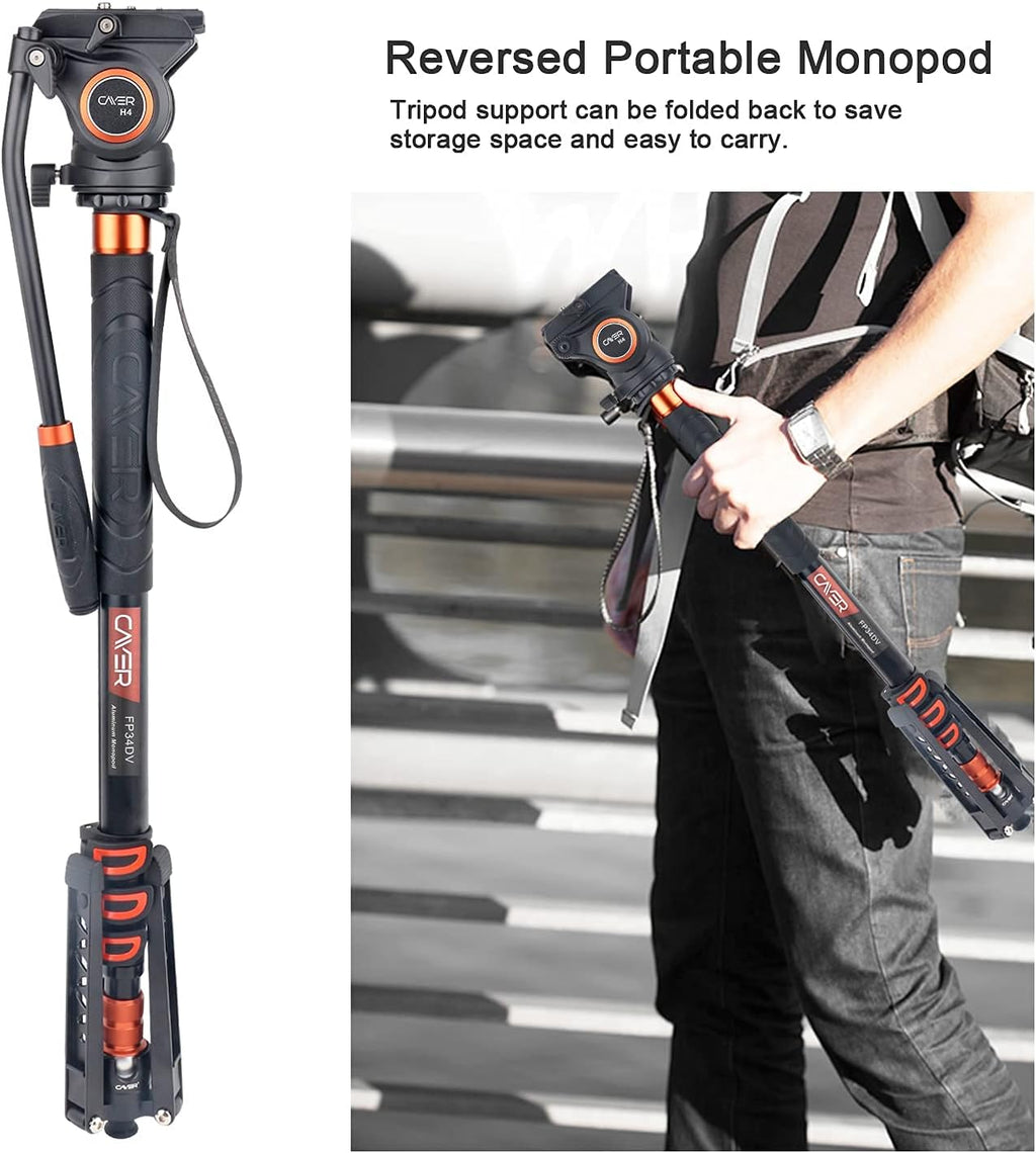 Lightweight Aluminum 71 inch Camera Monopod with Pan Tilt Fluid Head and Tripod Base C238236