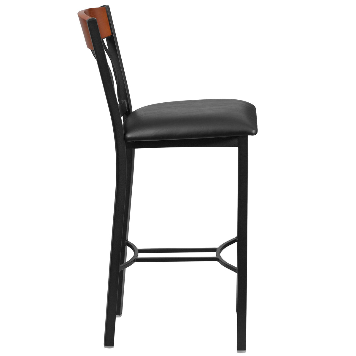 Black Metal Cherry Wood Barstool with Black Vinyl Seat U988823