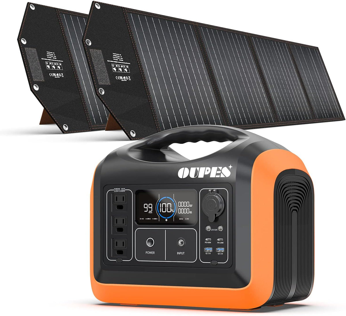 Portable Power Station 1100W with 2pcs Foldable Solar Panel 100W R263