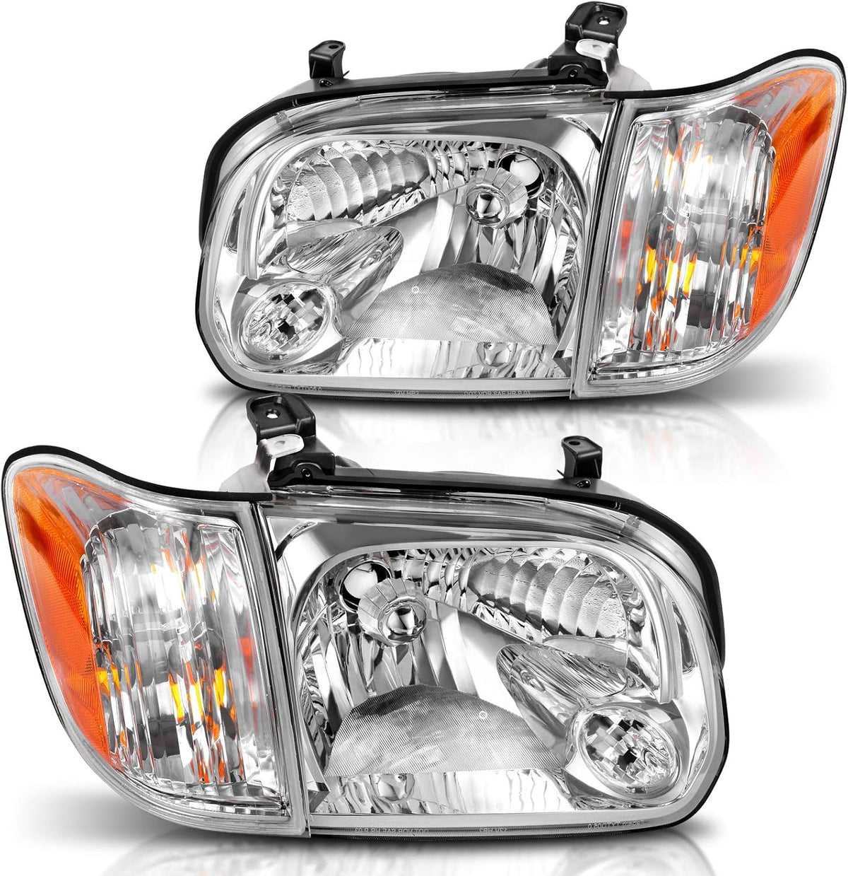 Headlight Assembly Pair Chrome Housing Amber Reflector E984389