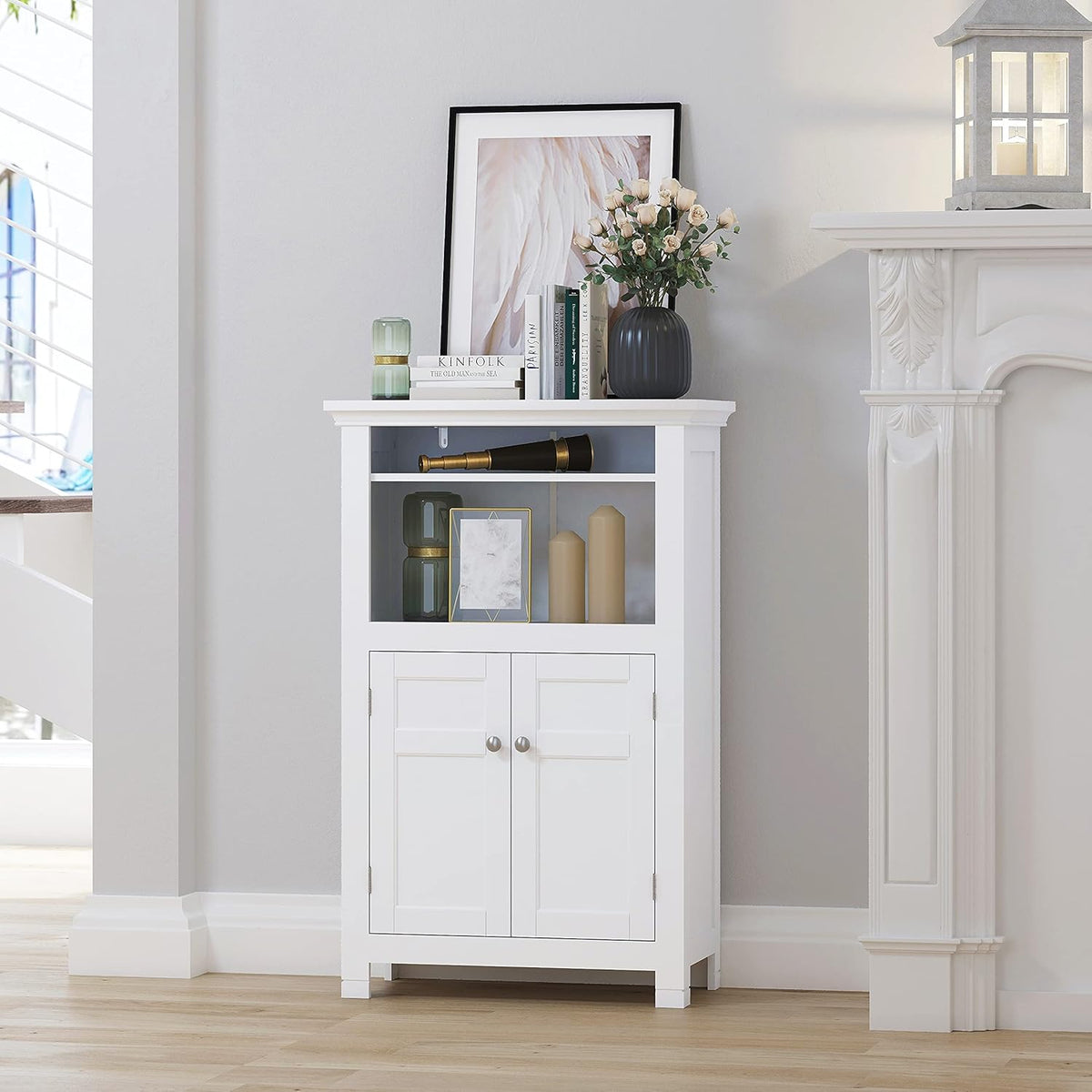 Freestanding Bathroom Cabinet with Doors and Adjustable Shelf, White R829