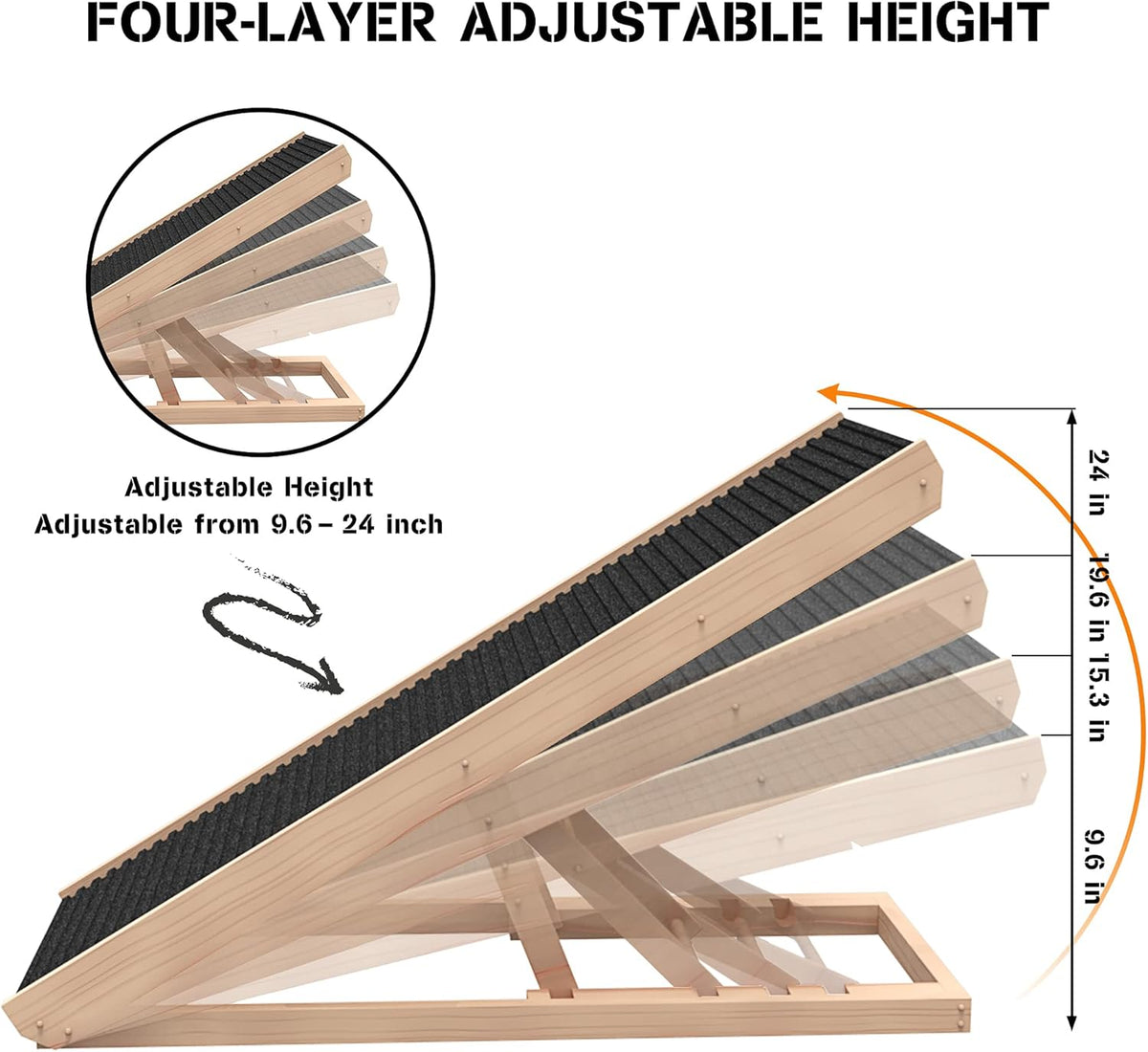 Adjustable Folding Pet Ramp with Non Slip Carpet Surface J649237