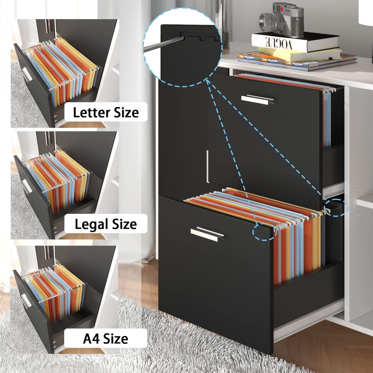 2 Drawer Mobile Lateral File Cabinet with Adjustable Shelf D822096