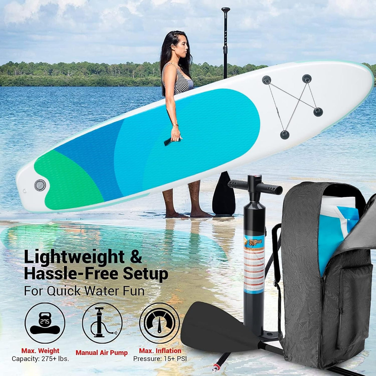 Inflatable Stand Up Paddle Board with Adjustable Paddle, Pump, Leash & Carry Bag J7258