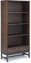 66 inch Walnut Brown Solid Hardwood and Metal Bookcase with 2 Drawers and 4 Shelves O206902