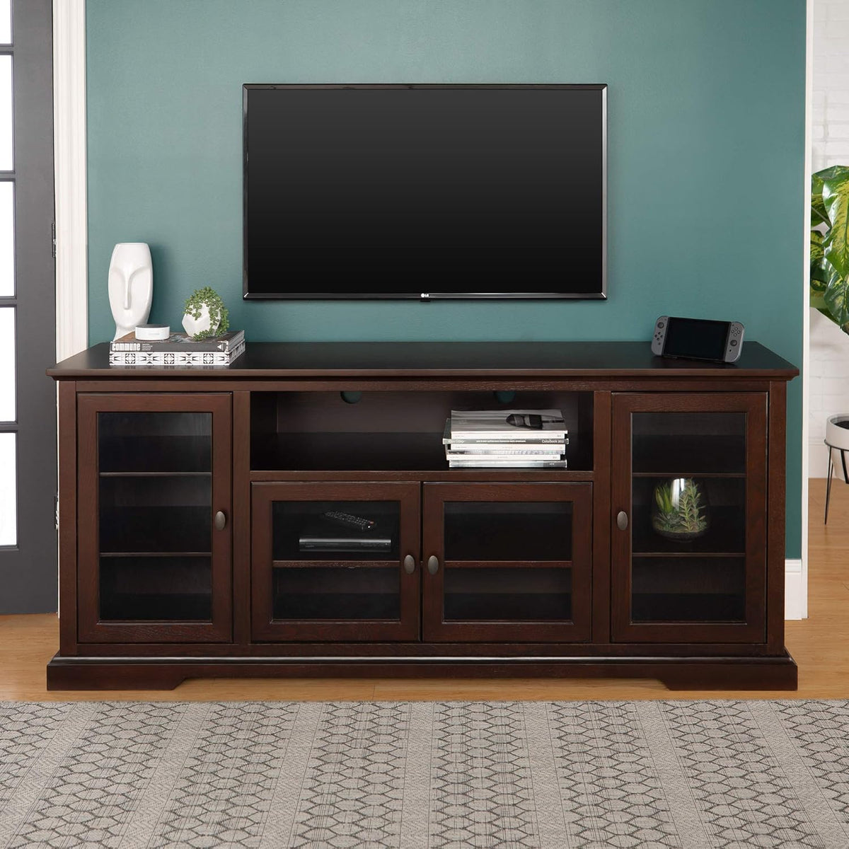 White Wood Universal TV Stand with Storage Cabinets Y686