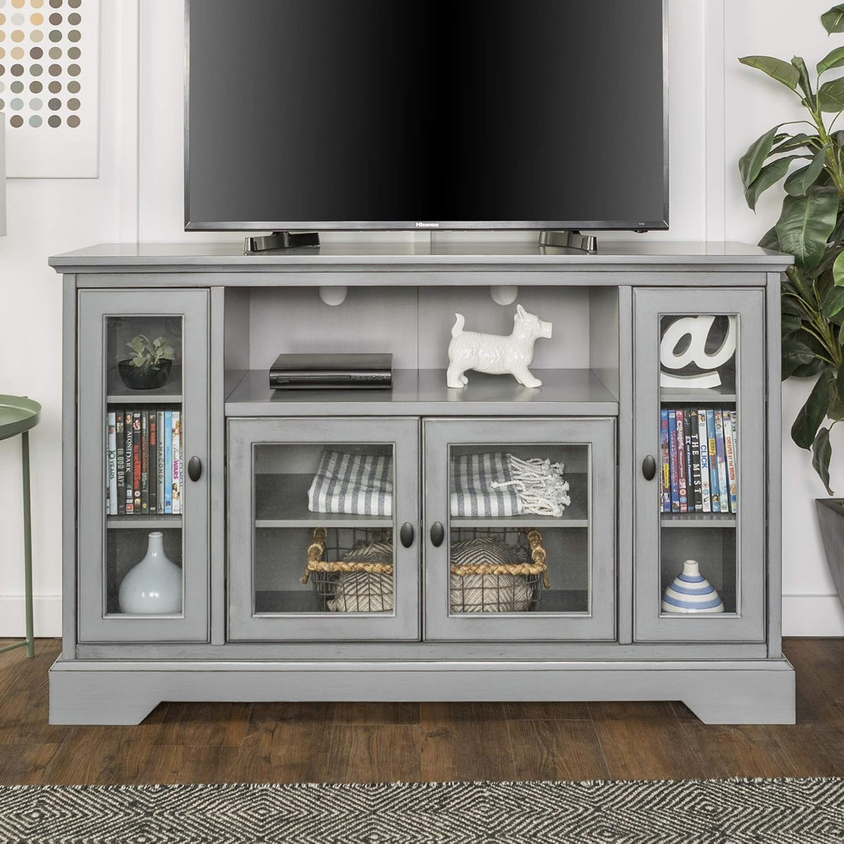 White Wood Universal TV Stand with Storage Cabinets Y686