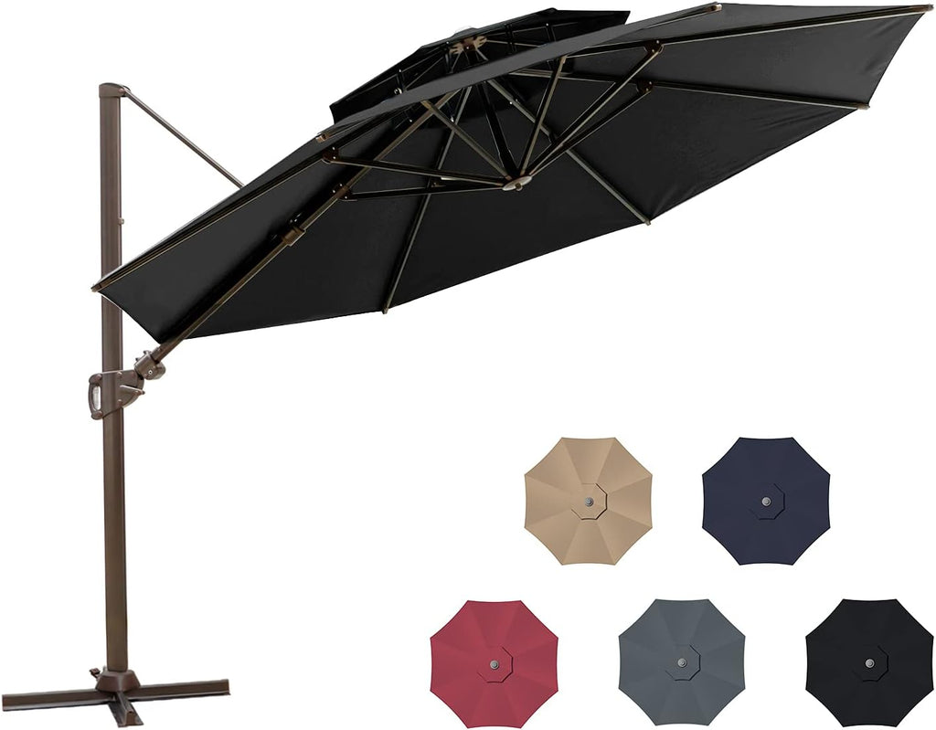 11.5ft Double Top Round Cantilever Umbrella with Cross Base U8757