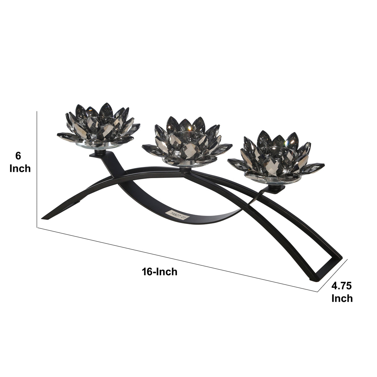 Glass Candle Holder with Metal Base Black U6592