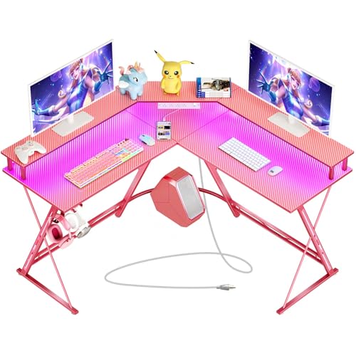 50.4” L-Shaped Gaming Desk with LED Light & Power Outlets G7931
