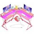 50.4” L-Shaped Gaming Desk with LED Light & Power Outlets G7931