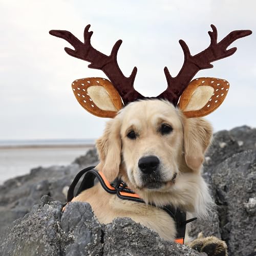 Dog Cat Christmas Reindeer Antlers Headband Adjustable Pet Costume U1085
