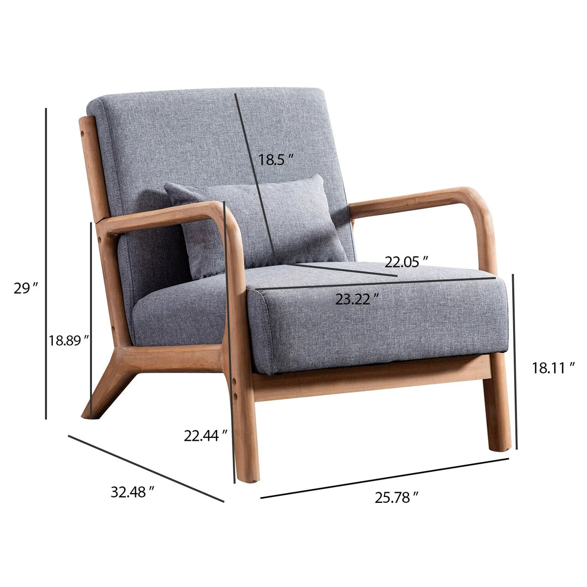 Grey Fabric Modern Solid Wood Accent Chair I802111