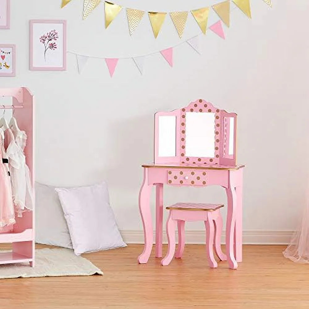 Pretend Play Vanity Table and Chair Set with LED Mirror T541645