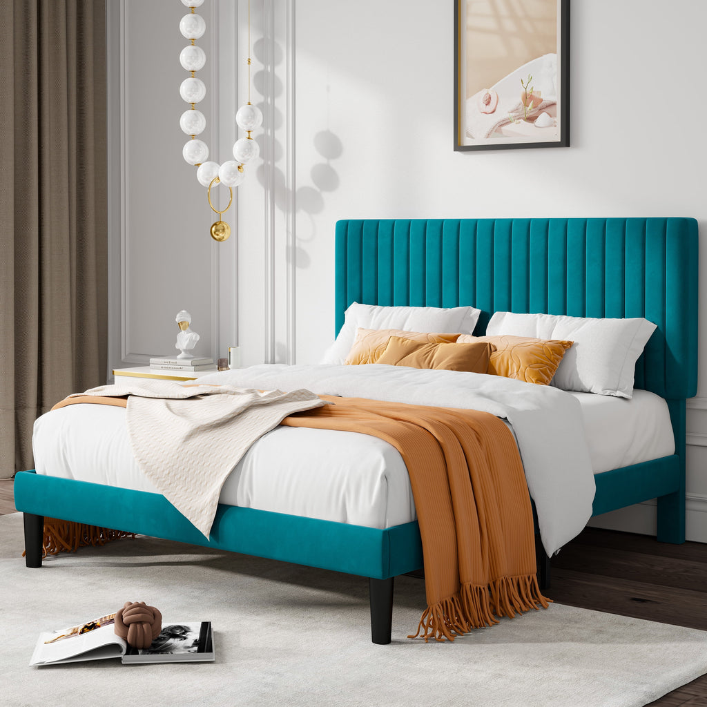 Queen Size Black Velvet Upholstered Platform Bed Frame M3027