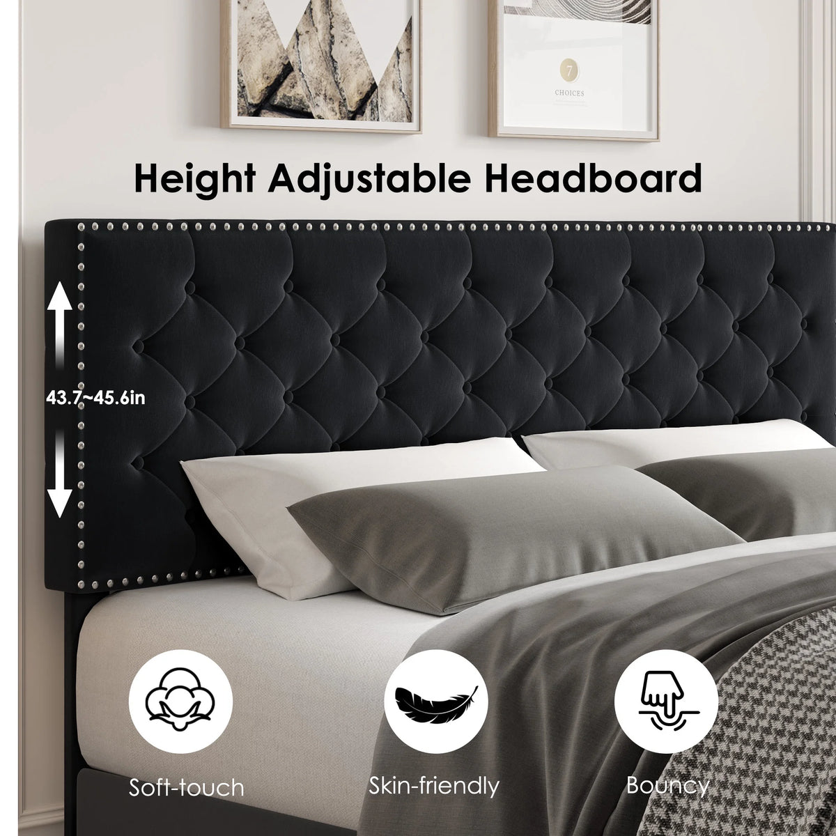 King Size Upholstered Platform Bed with Adjustable Headboard J6283