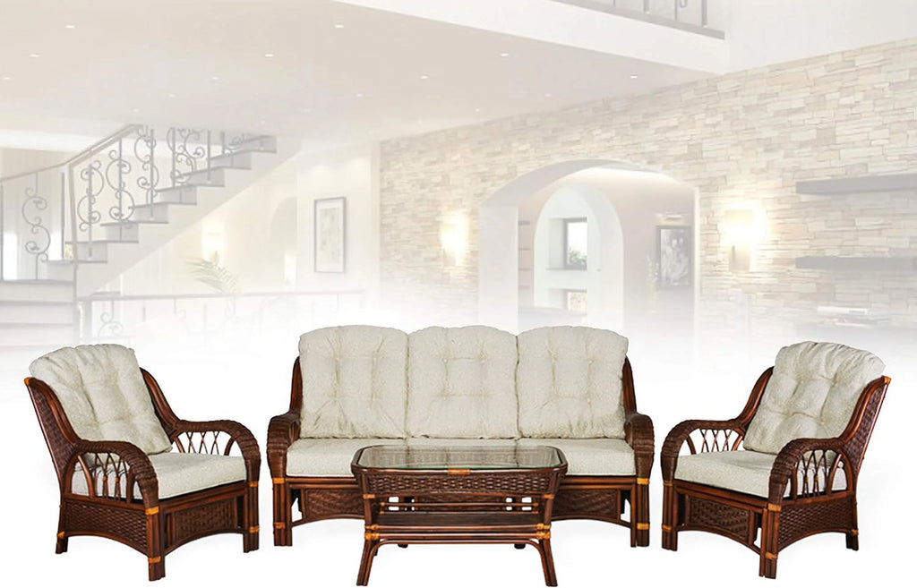 Rectangular Coffee Table Dark Walnut Natural Rattan B87003