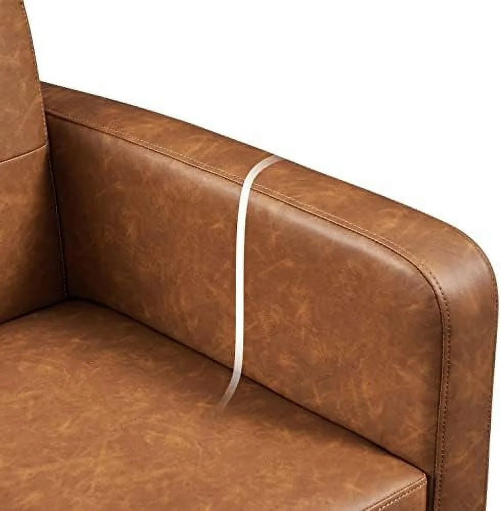 Beige PU Leather Upholstered Accent Chair with Wood Legs I287986