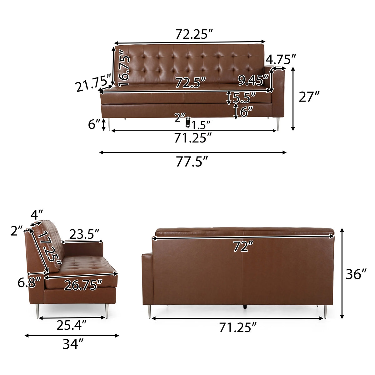 Cognac Brown Faux Leather 5 Seater Sectional Sofa Set E1836