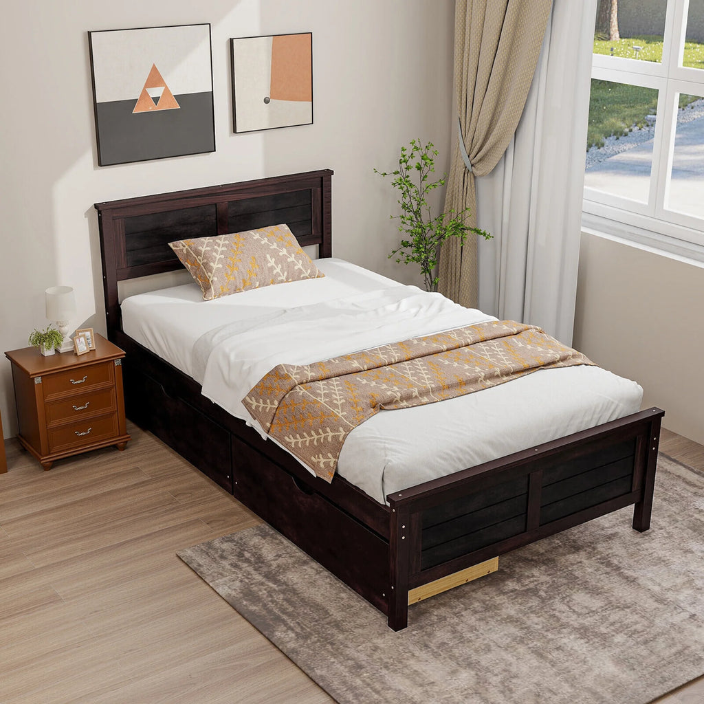 Twin Size Wooden Bed Frame with 2 Storage Drawers H113