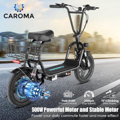 Electric Scooter with Seat, 14" Tires Foldable with Basket N730