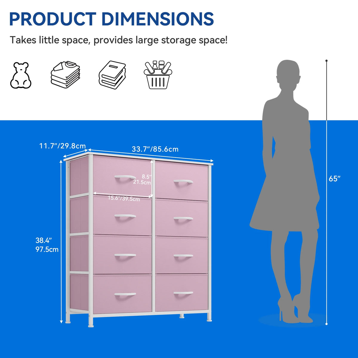 Black 8 Drawer Fabric Dresser S390918