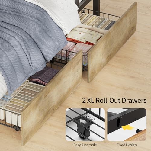 Twin Over Twin Metal Bunk Bed with Desk and Storage Drawers R971
