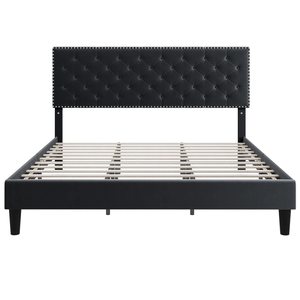 King Size Upholstered Platform Bed with Adjustable Headboard J6283