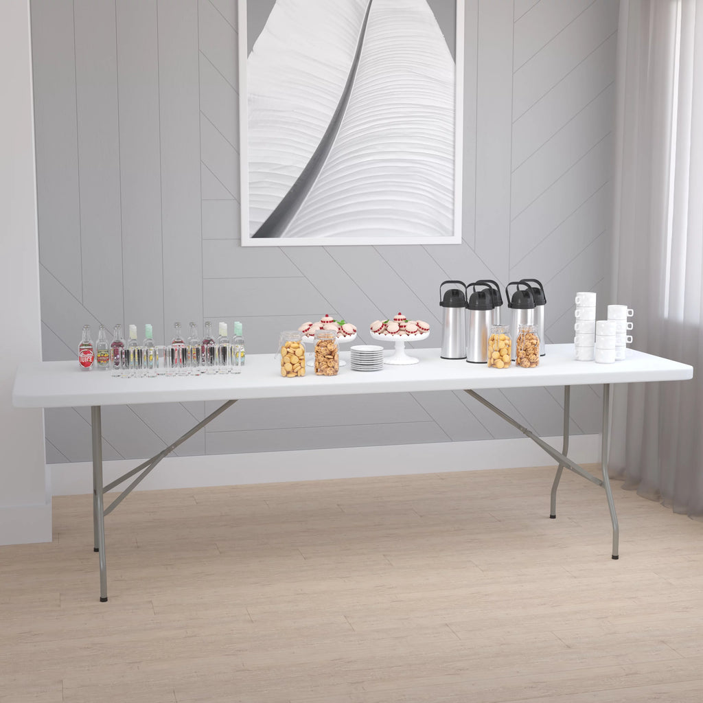 8-Foot Granite White Plastic Folding Table E4073