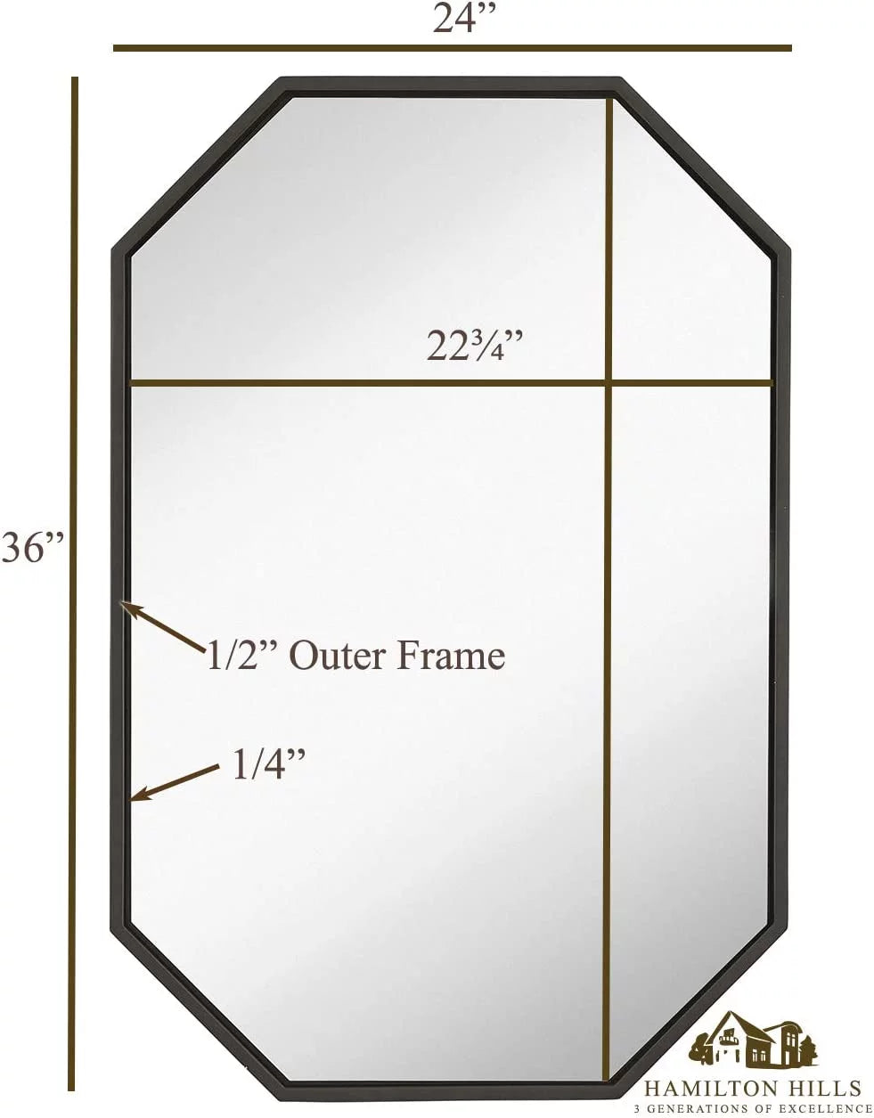 Black Octagon Wall Mirror 24" X 36" L4925