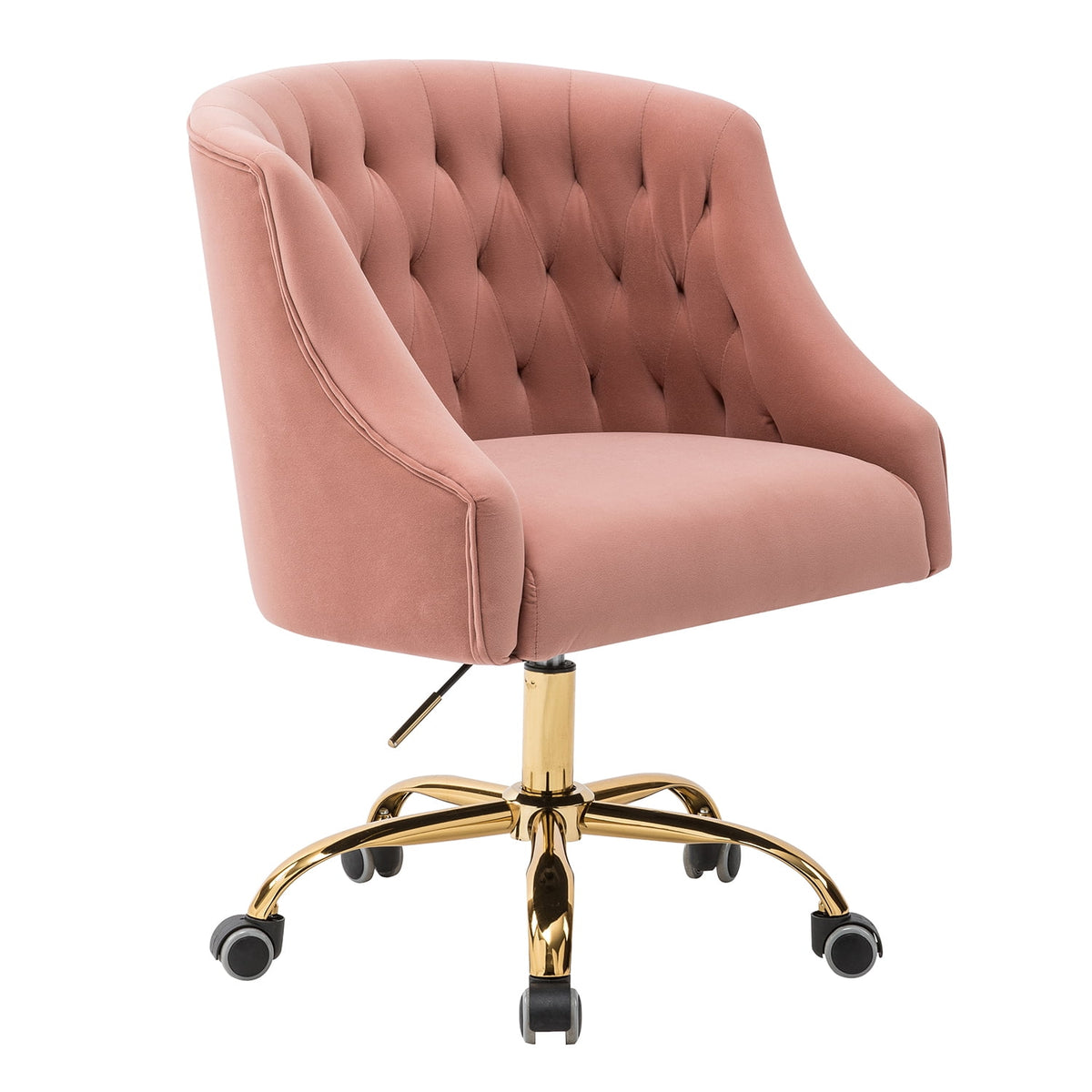 Pink Velvet Fabric Swivel Rolling Task Chair L459740