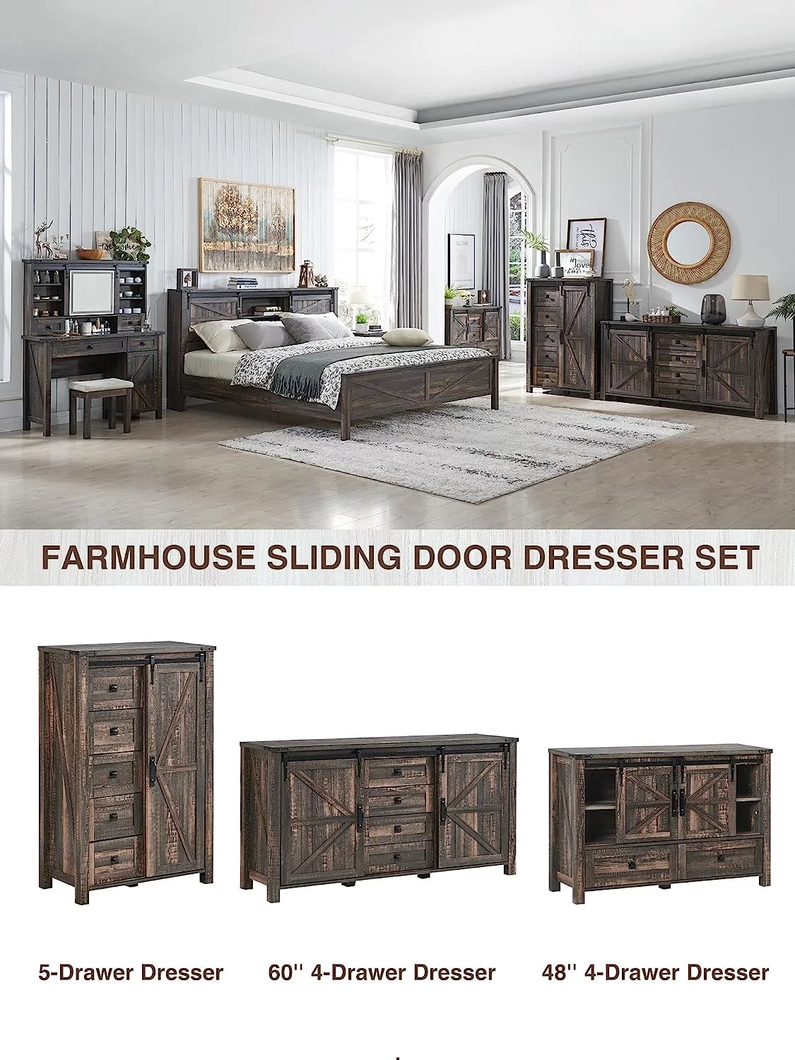 White 4 Drawer Dresser with Barn Door I552392