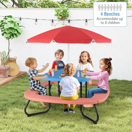8 Seat Kids Picnic Table with Umbrella and Benches F45221