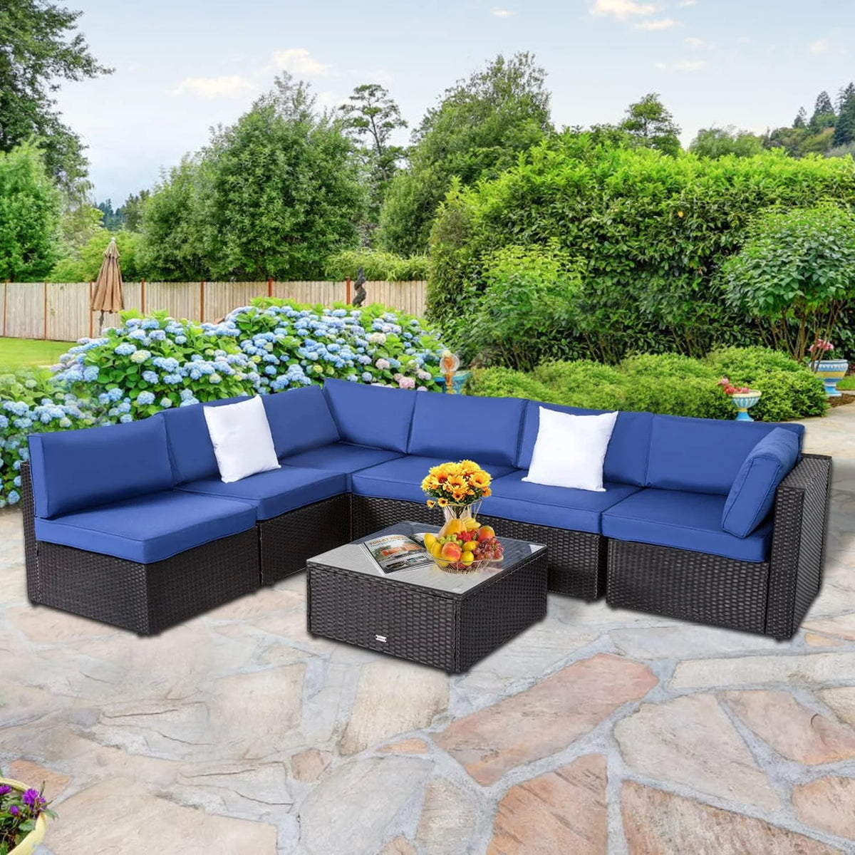 7 Pcs Patio Furniture Set Wicker Rattan Sofa I648