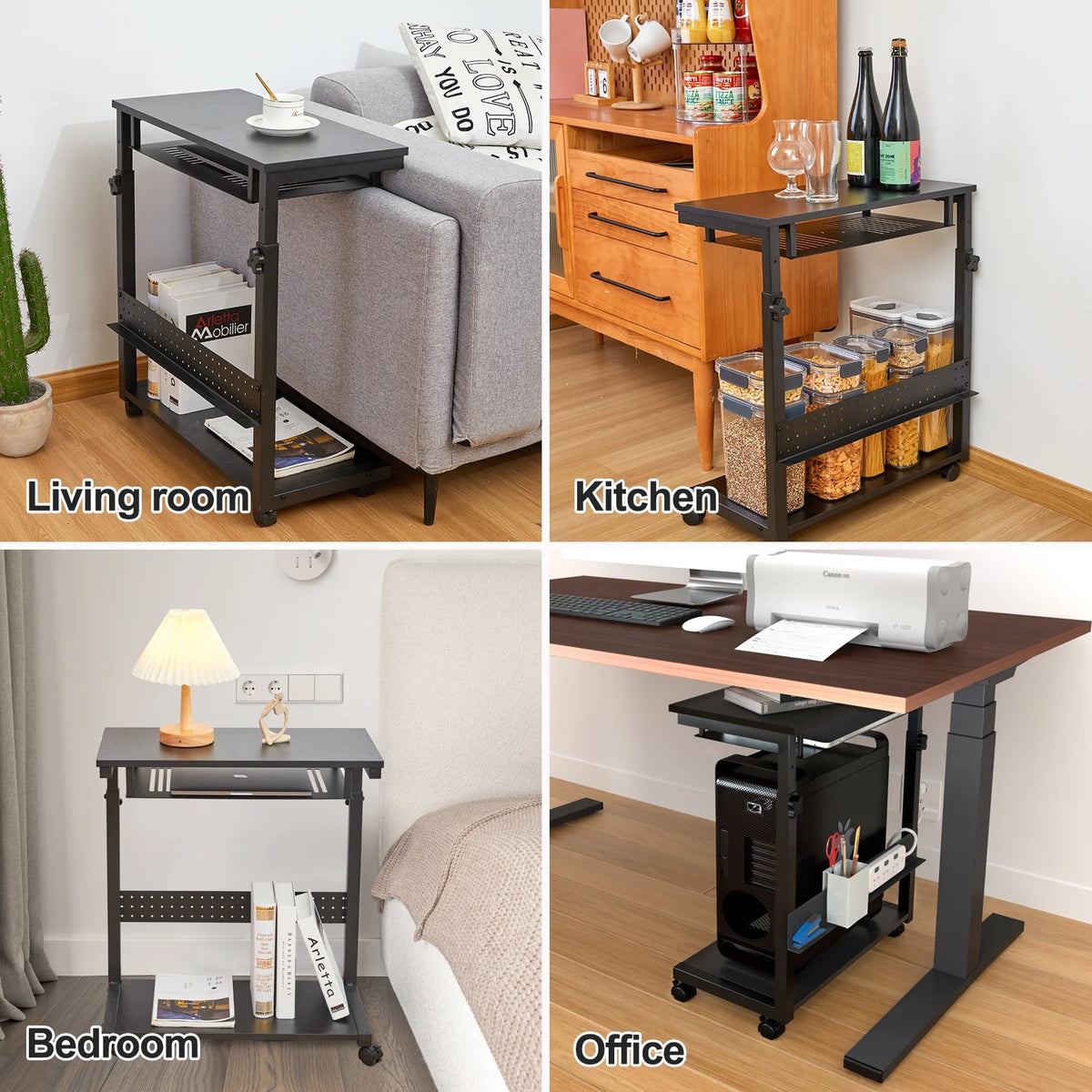 3 Tier Wooden Computer Tower Stand with Rolling Casters Q467