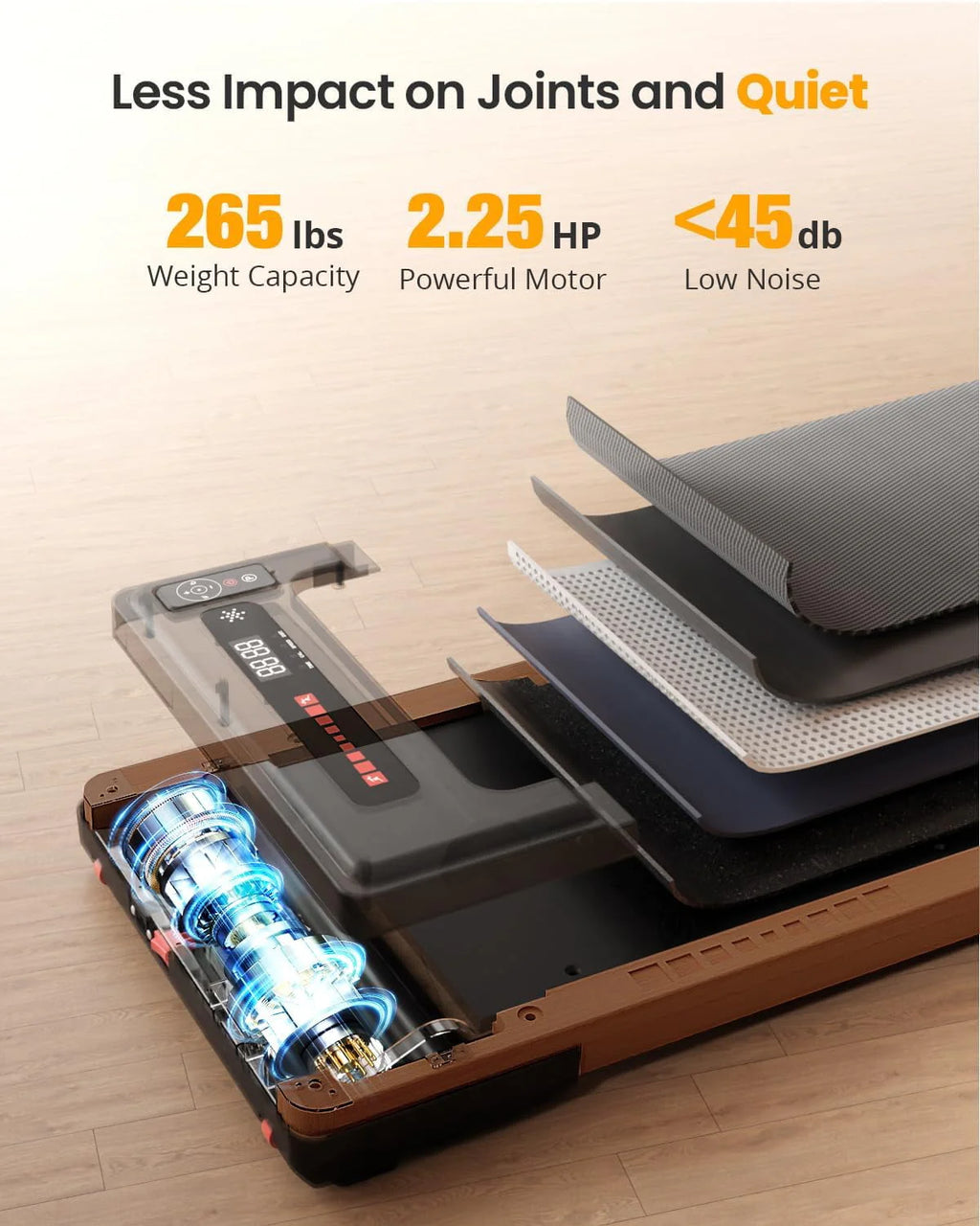 Wood Under Desk Treadmill with Remote Control, 265lbs Capacity F45005