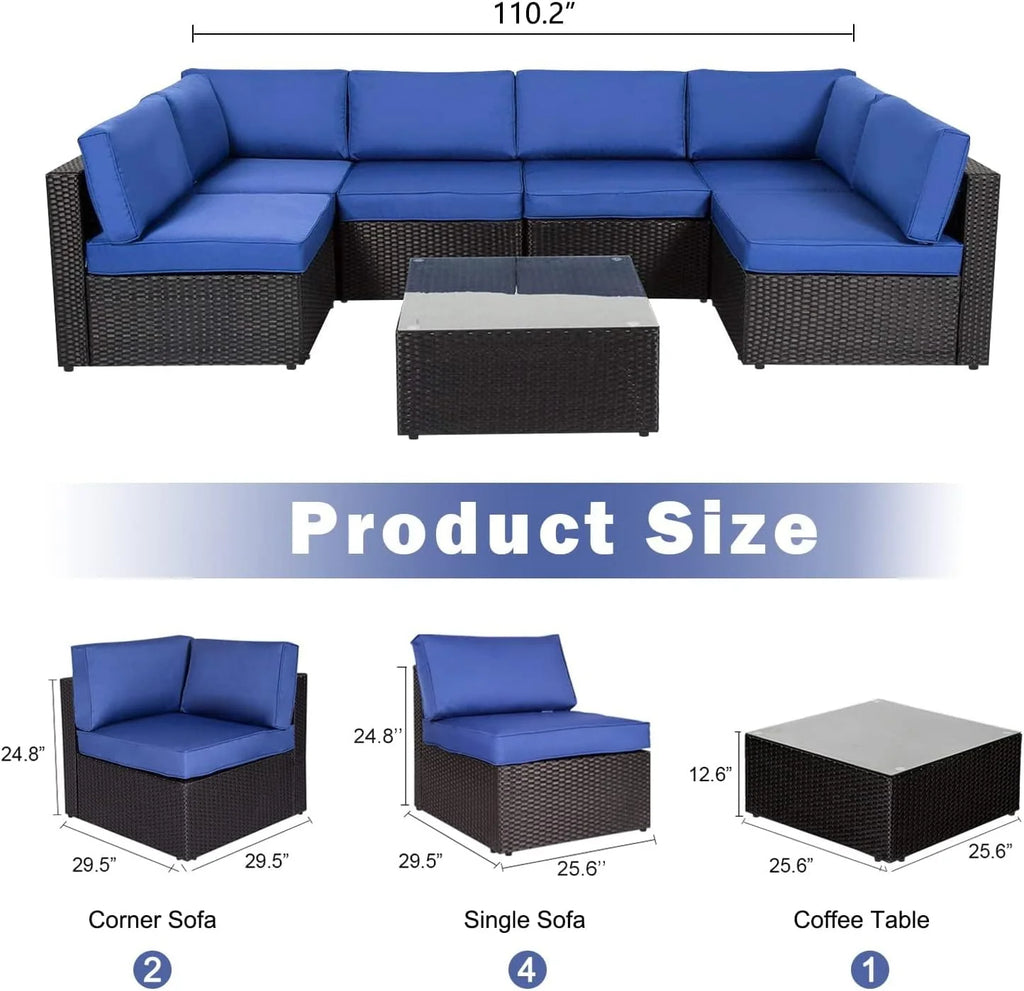 7 Pcs Patio Furniture Set Wicker Rattan Sofa I648