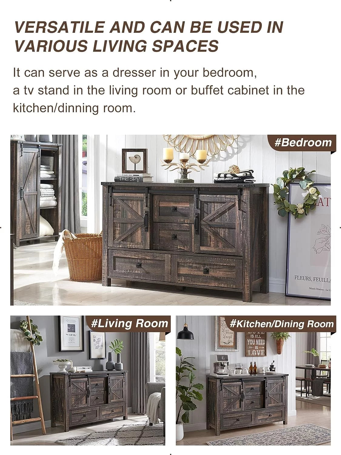 White 4 Drawer Dresser with Barn Door I552392