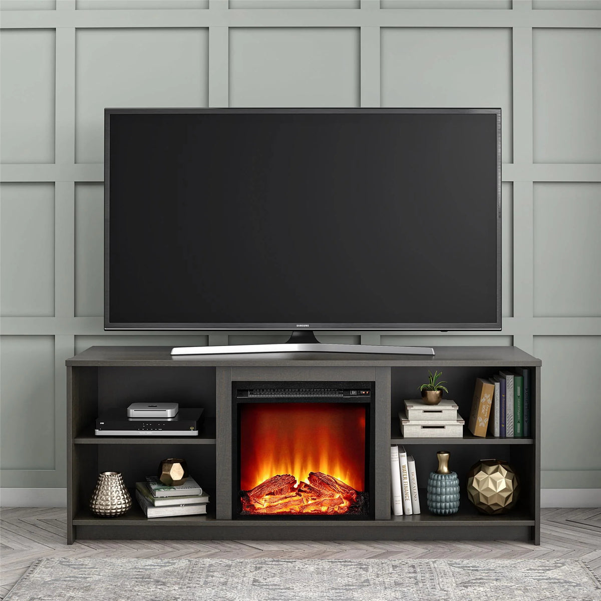 Black Oak Fireplace TV Stand M9731