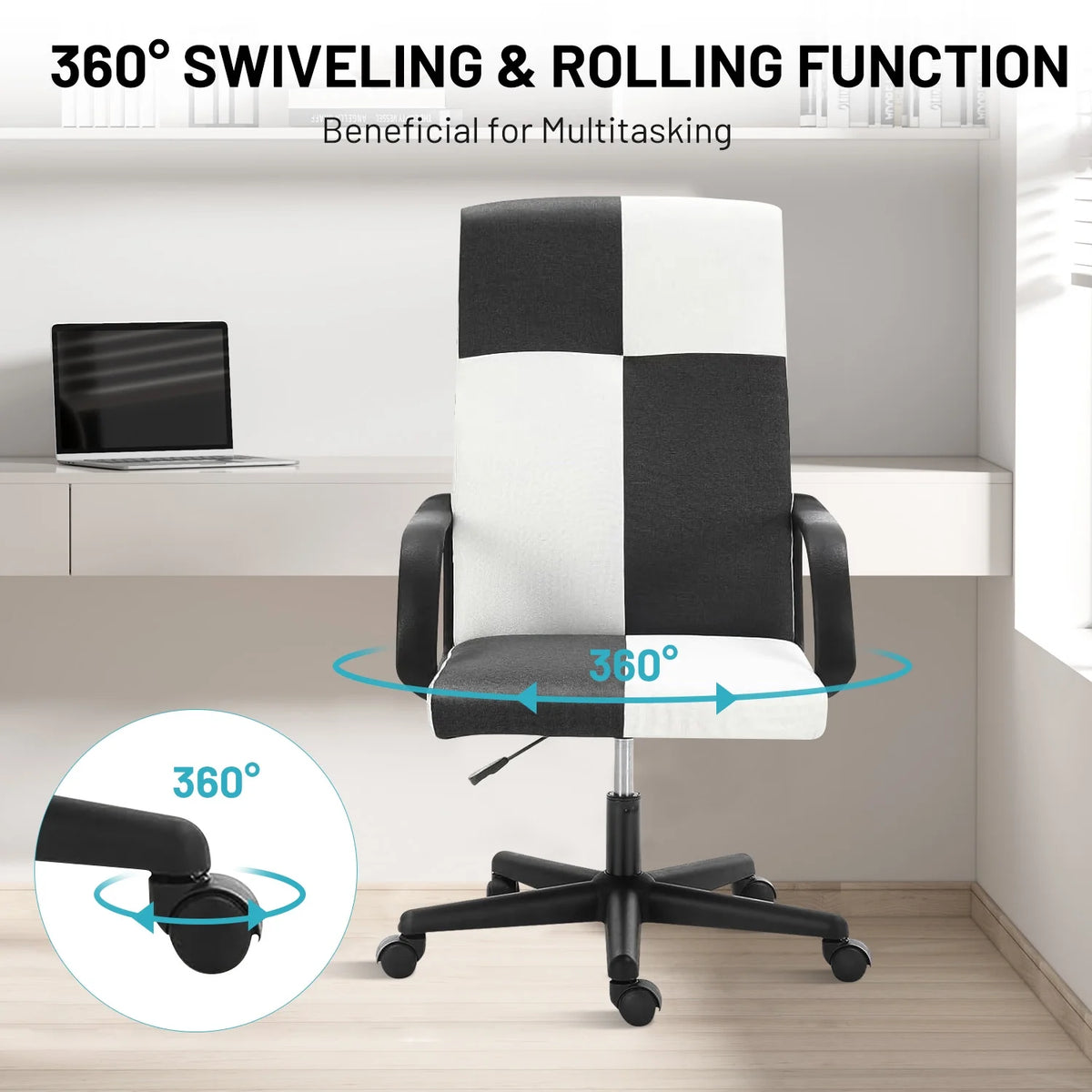 White and Black Checkerboard Pattern Office Chair E675935